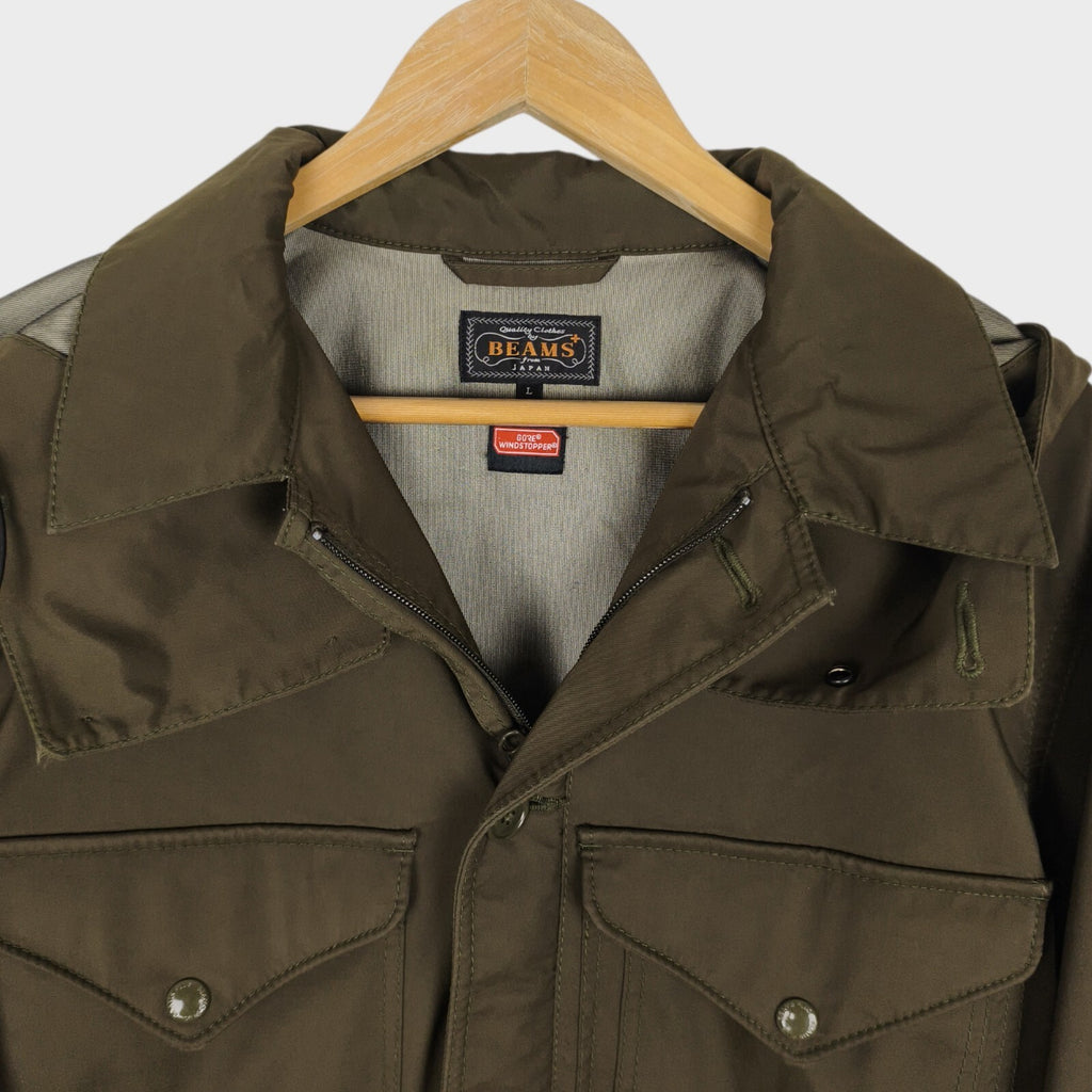 BEAMS PLUS Men's Khaki Green Gore Windstopper Mackinaw Cruiser Jacket
