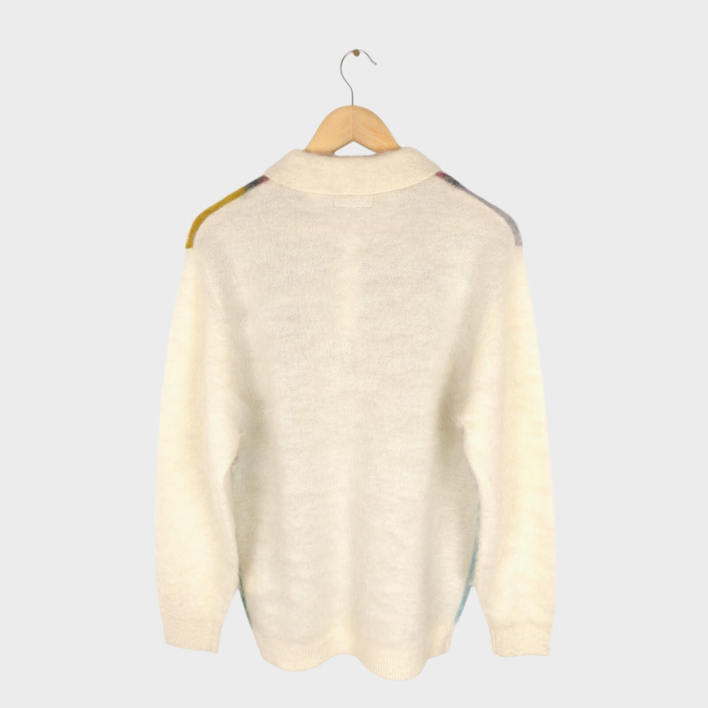 BEAMS PLUS Men's Cream 9 Gauge Shaggy Mohair Blend Polo Shirt Jumper