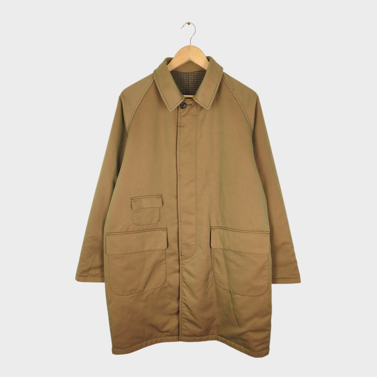 BEAMS PLUS Men's Dogtooth Heavyweight Reversible Balmacaan Coat