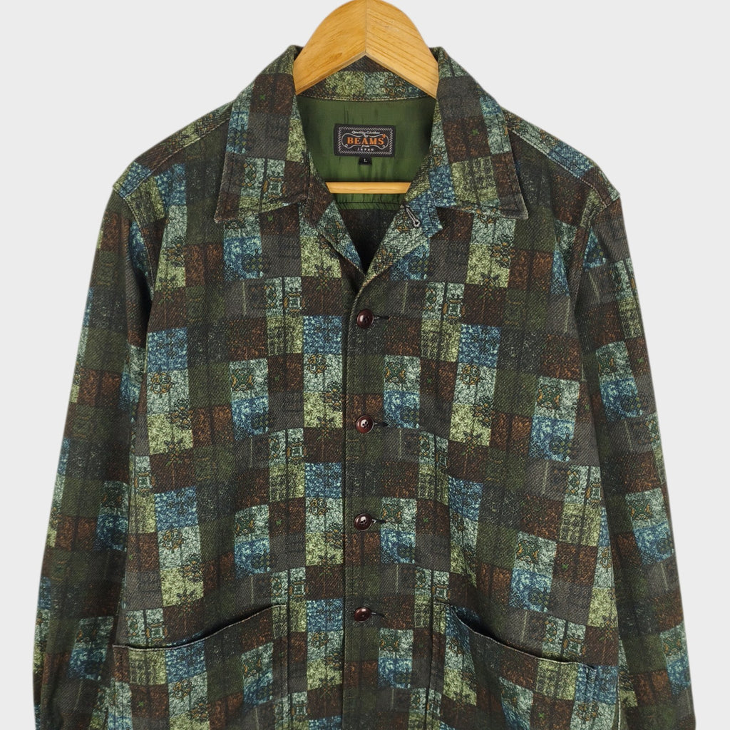 BEAMS PLUS Men's Multicoloured Patchwork Print Komatsu Chore Jacket