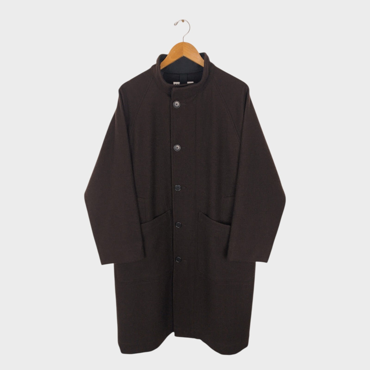 MHL MARGARET HOWELL Men's Brown Heavyweight 100% Melton Wool Stand Collar Coat