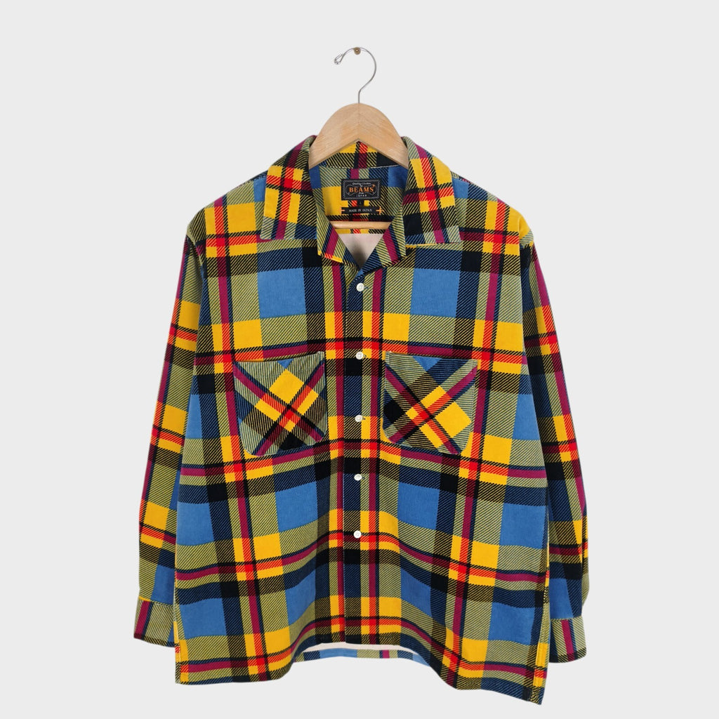 BEAMS PLUS Men's Made in Japan Multicoloured Check Corduroy Overshirt