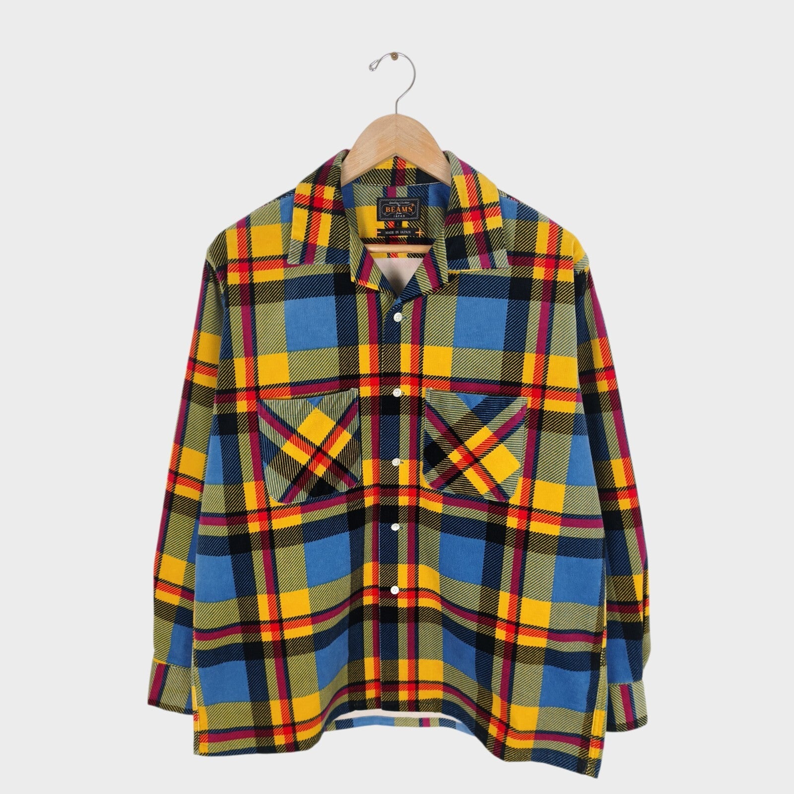 BEAMS PLUS Men's Made in Japan Multicoloured Check Corduroy Overshirt