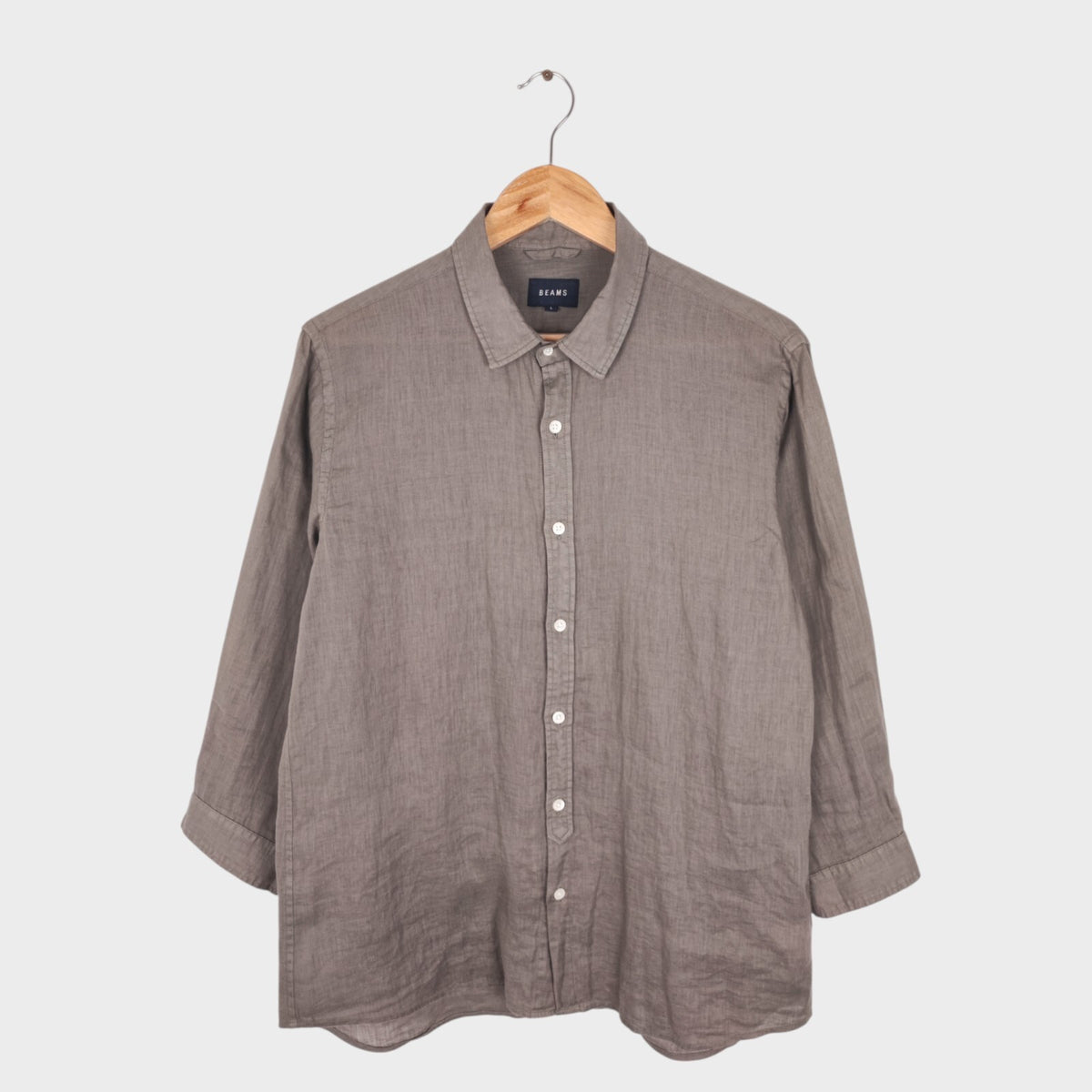 BEAMS Men's Taupe 100% Linen 3/4 Sleeve Shirt