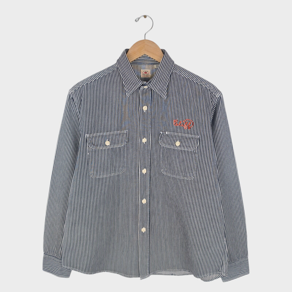 SUGAR CANE Men's Made in Japan Hickory Stripe Chain Stitch Embroidered Shirt