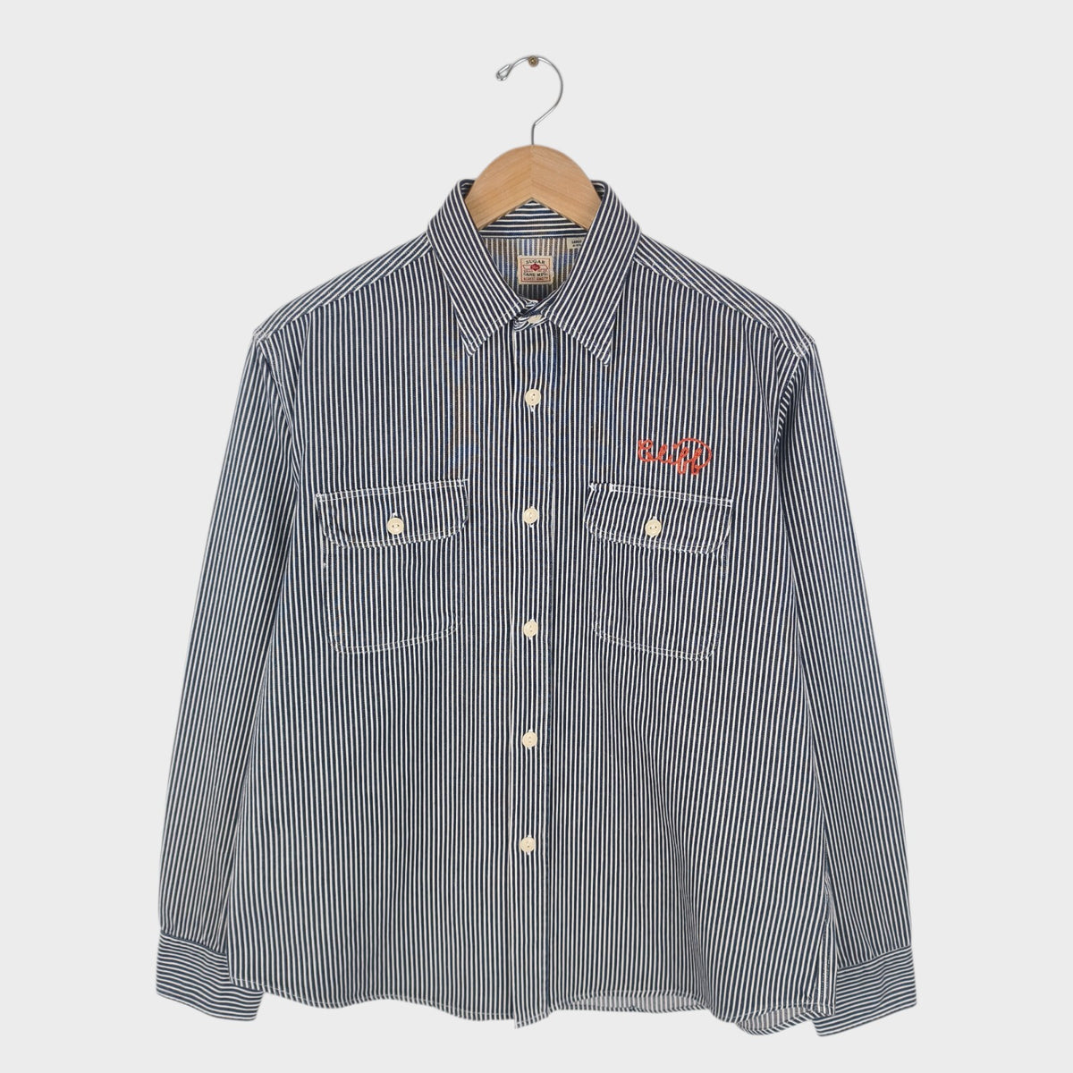 SUGAR CANE Men's Made in Japan Hickory Stripe Chain Stitch Embroidered Shirt