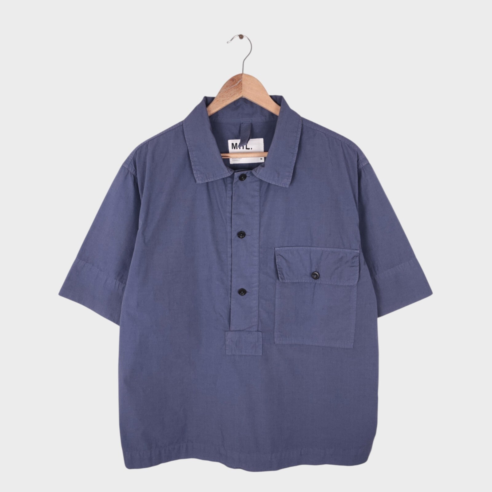 MHL MARGARET HOWELL Men's Blue Cotton Boxy Fit Pullover Shirt