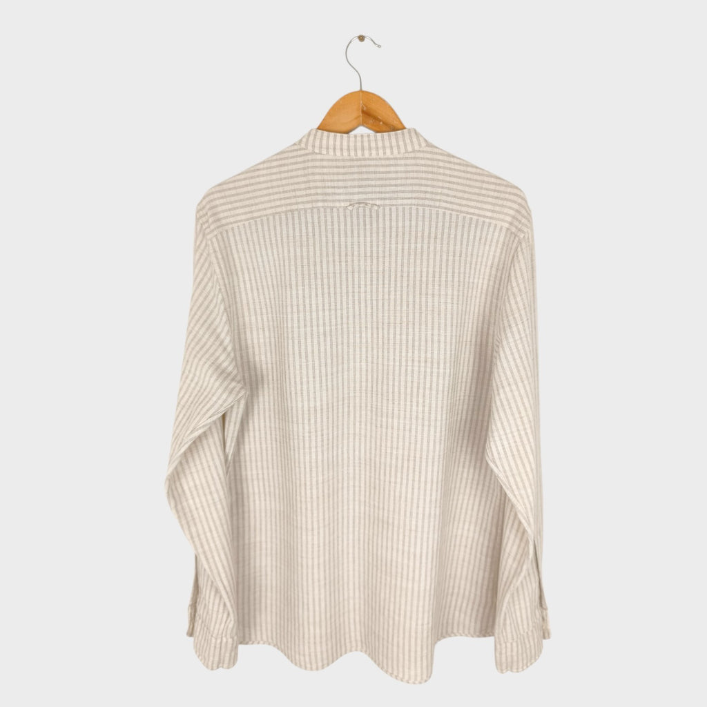 WAX LONDON Men's Striped Cotton/Linen/Viscose Grandad Collar Shirt