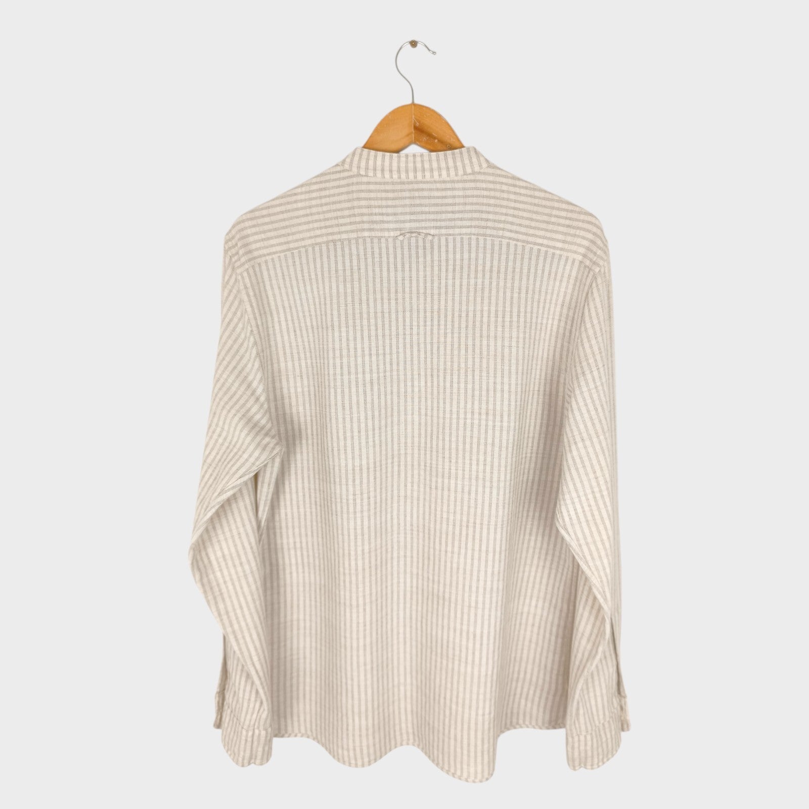 WAX LONDON Men's Striped Cotton/Linen/Viscose Grandad Collar Shirt