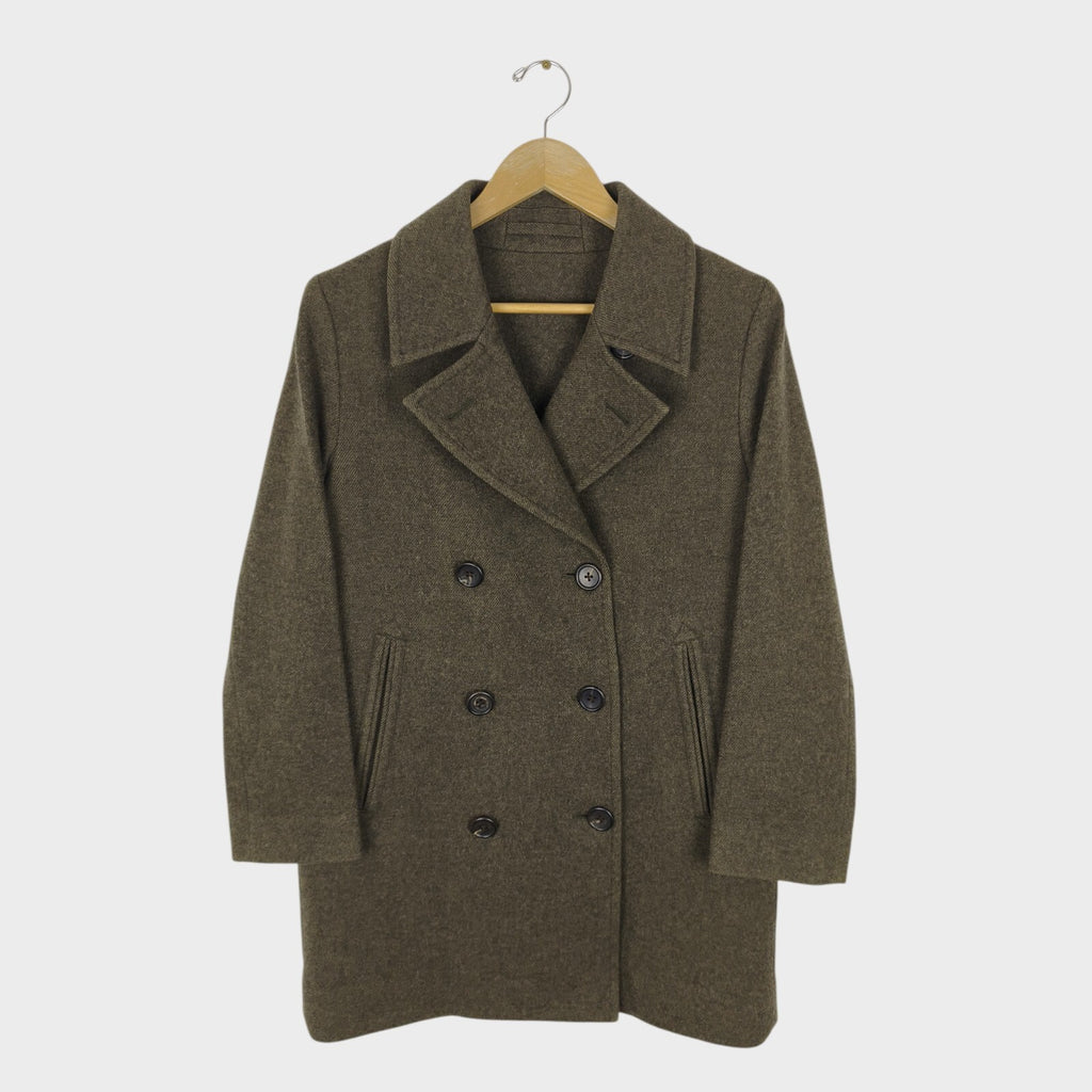 MARGARET HOWELL Women's Olive Green 100% Wool Double-Breasted Coat