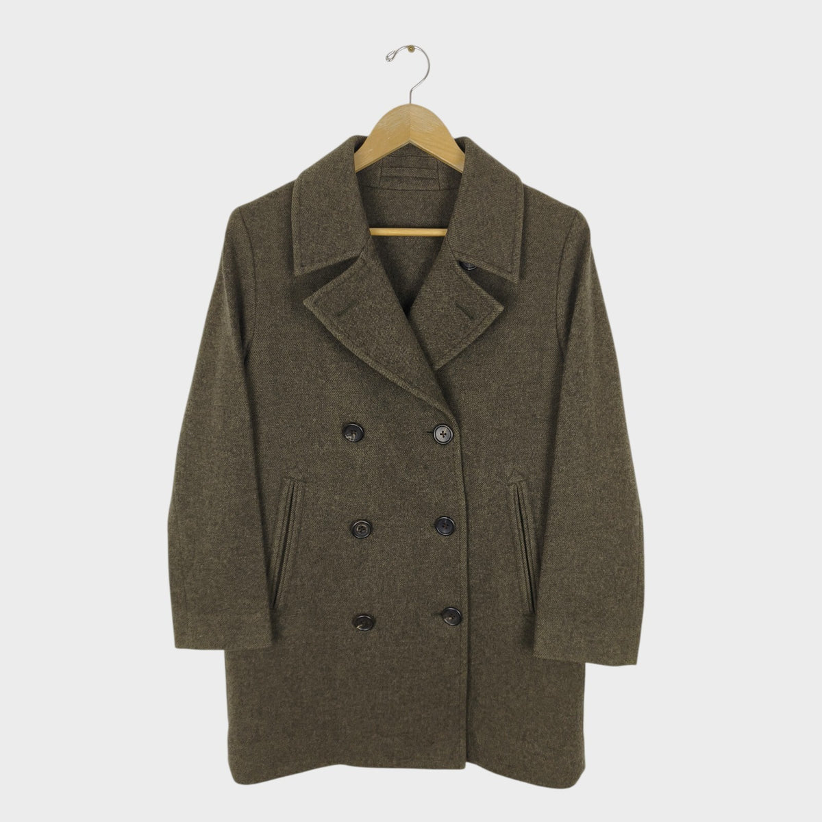 MARGARET HOWELL Women's Olive Green 100% Wool Double-Breasted Coat