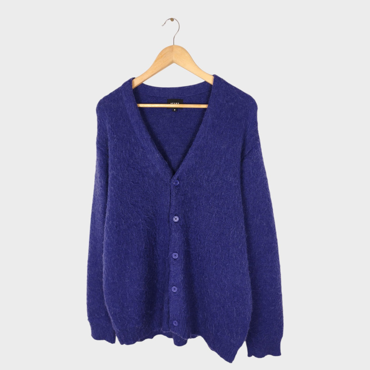 BEAMS Men's Purple Mohair Blend Shaggy Grunge Cardigan