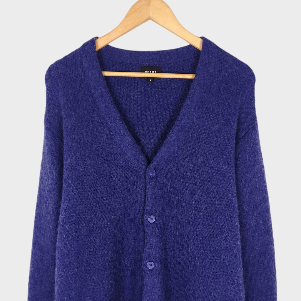 BEAMS Men's Purple Mohair Blend Shaggy Grunge Cardigan
