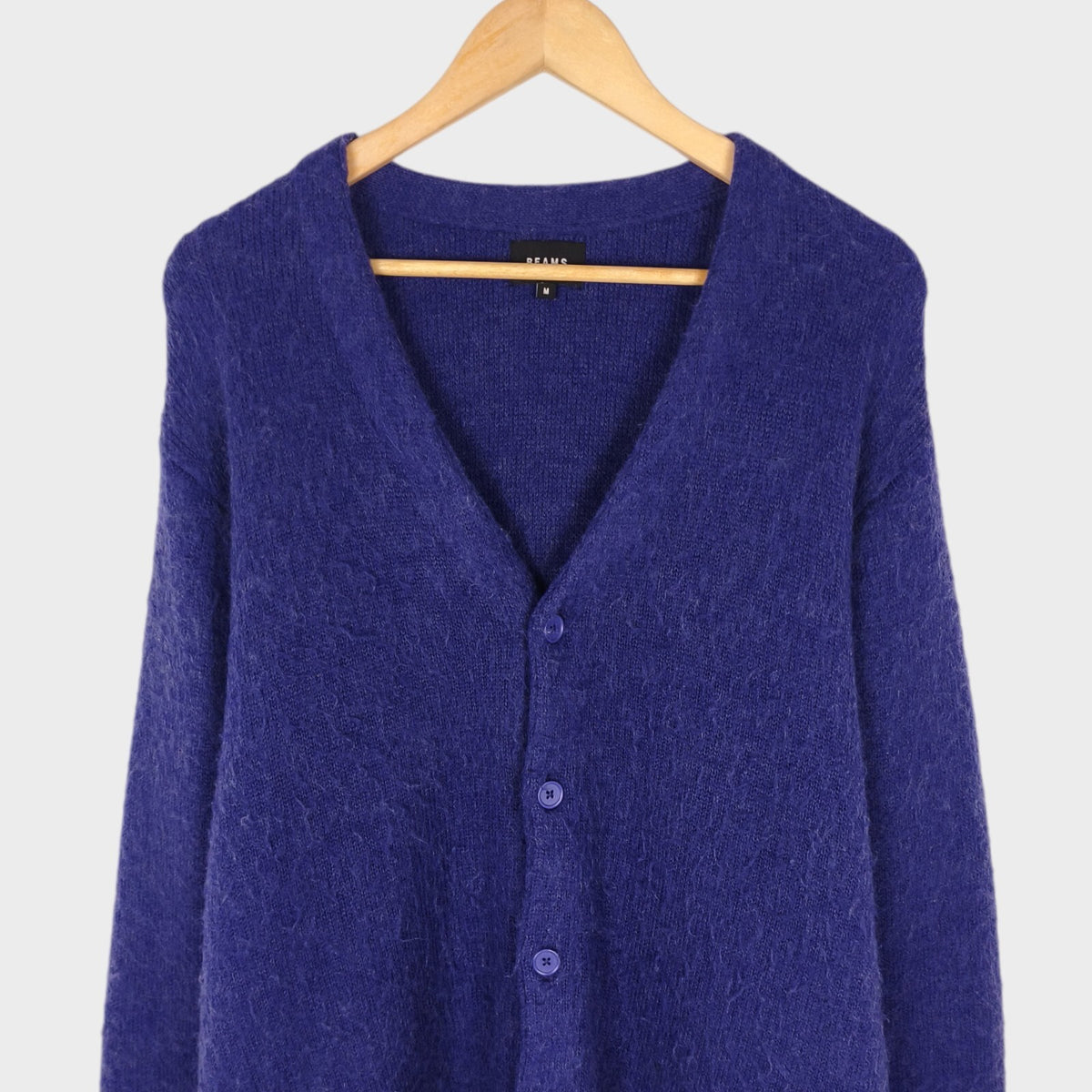 BEAMS Men's Purple Mohair Blend Shaggy Grunge Cardigan