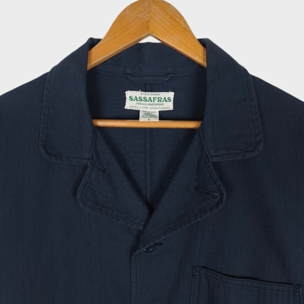 SASSAFRAS Men's Made in Japan Navy Herringbone Cotton Sprayer Chore Jacket