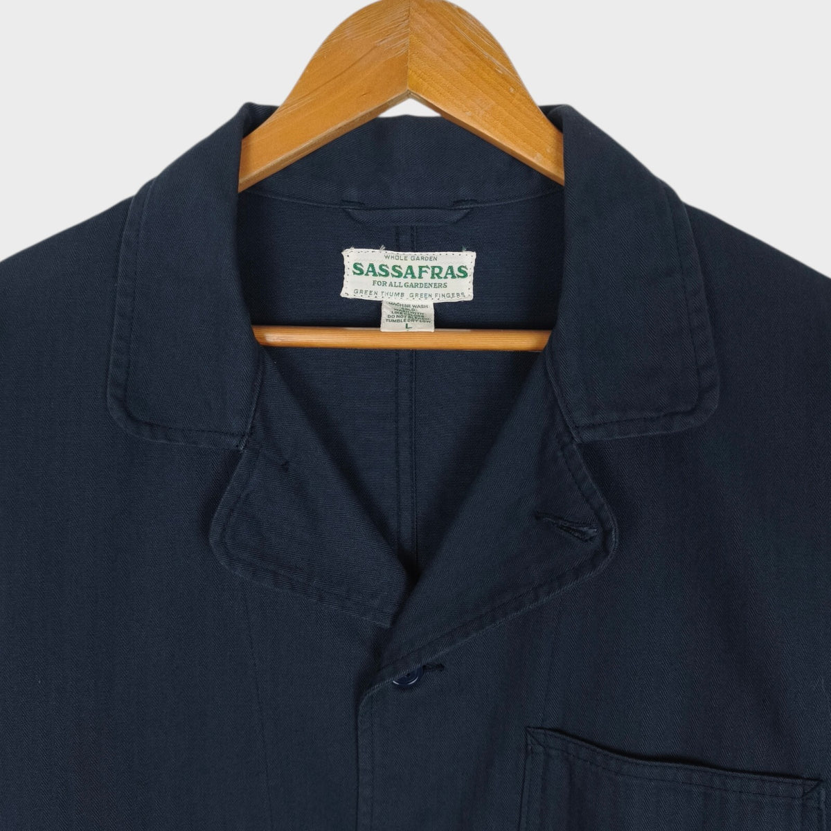 SASSAFRAS Men's Made in Japan Navy Herringbone Cotton Sprayer Chore Jacket