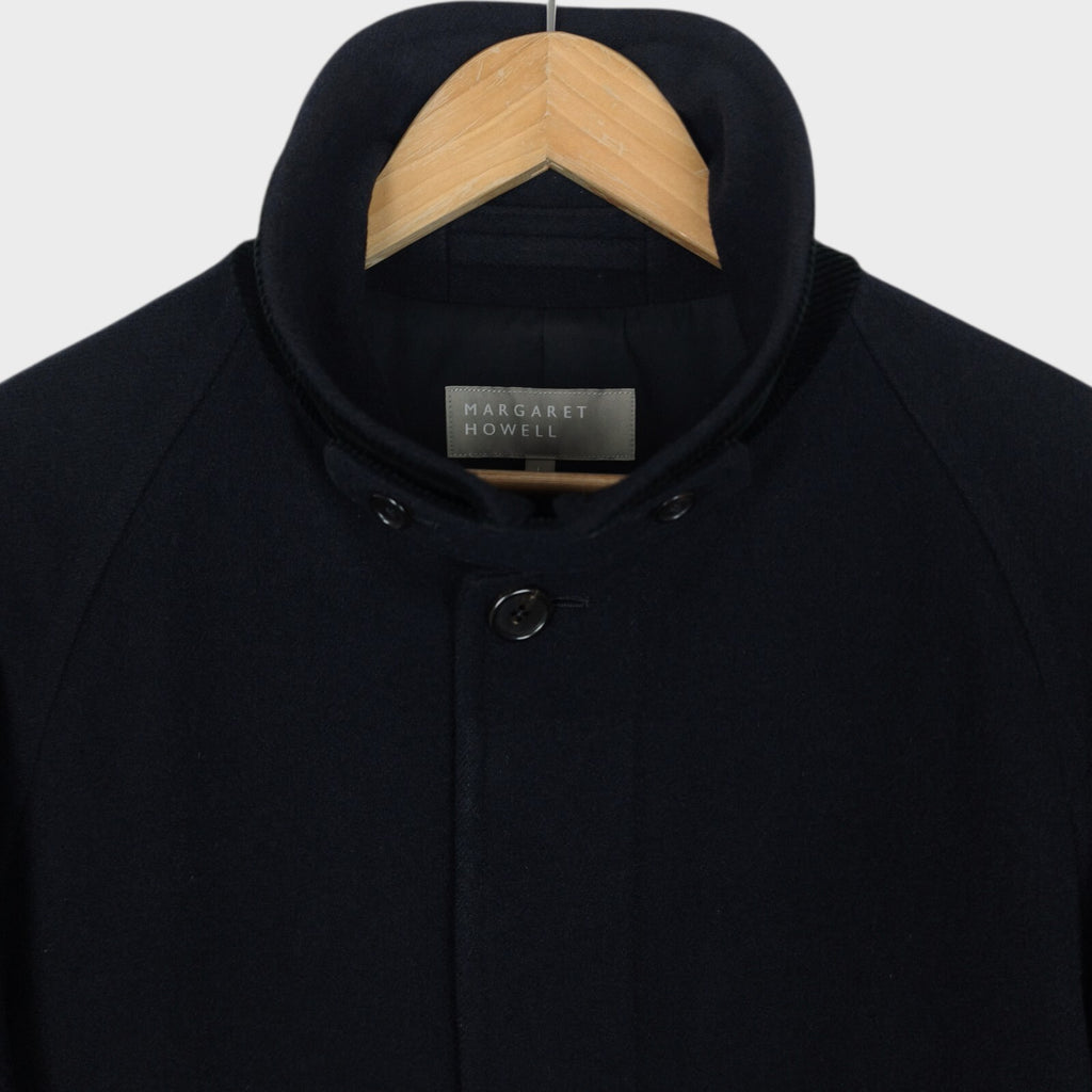 MARGARET HOWELL Men's Dark Navy Blue Heavyweight 100% Wool Raglan Coat