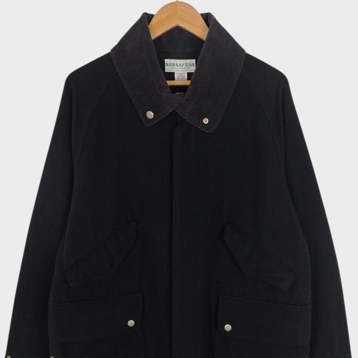 SASSAFRAS Men's Made in Japan Black Wool Blend Fall Leaf Tube Coat Jacket