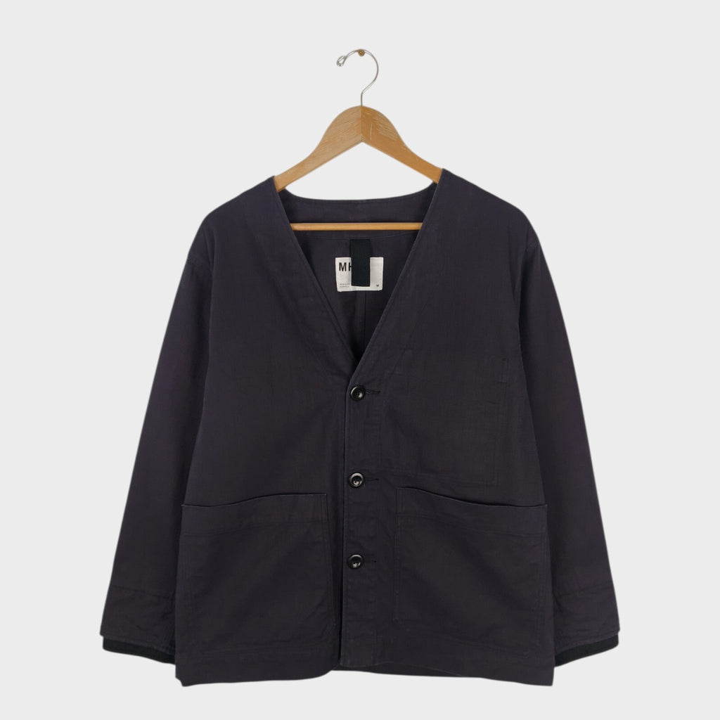 MHL MARGARET HOWELL Men's Dark Navy Heavvyweight Cotton V-Neck Chore Jacket