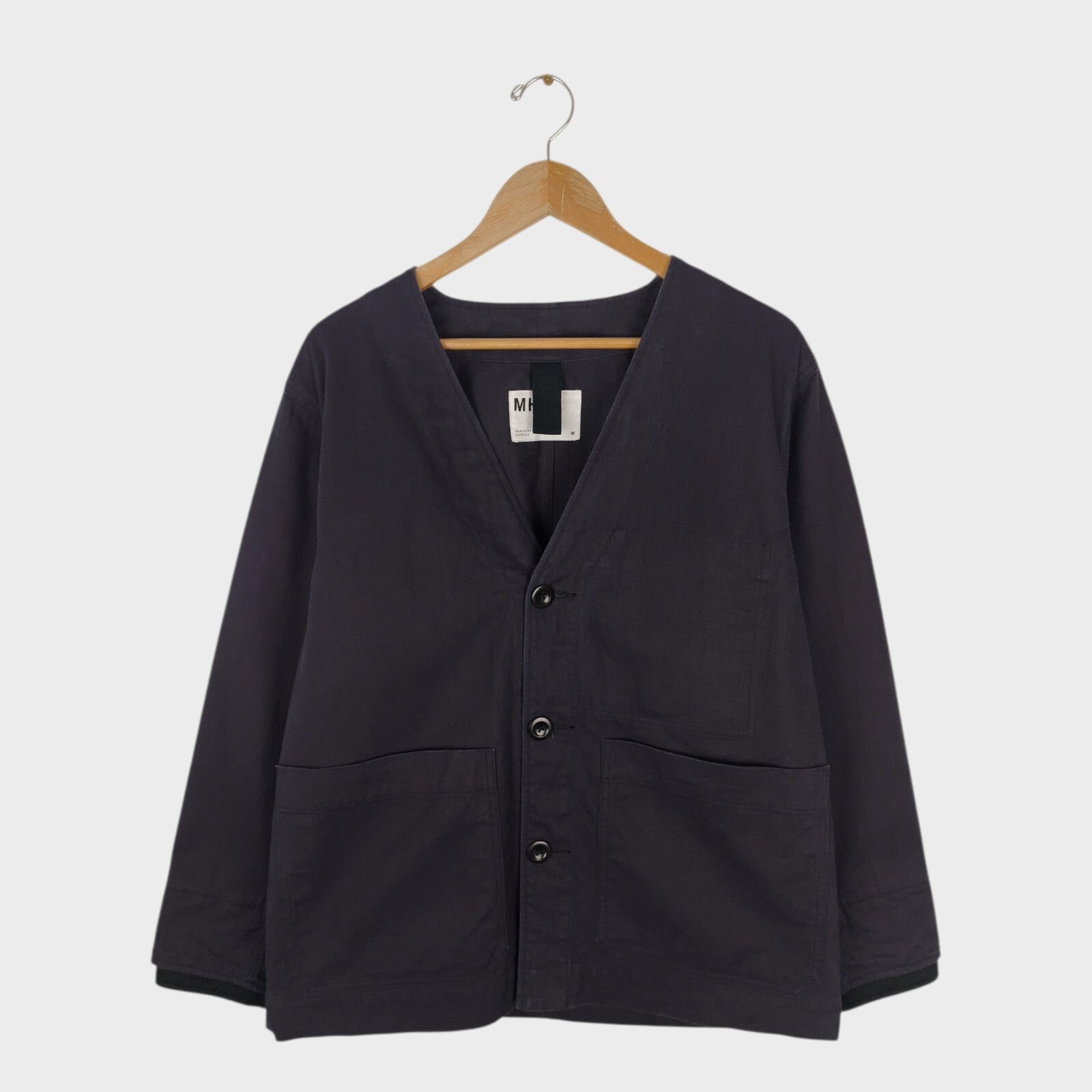 MHL MARGARET HOWELL Men's Dark Navy Heavvyweight Cotton V-Neck Chore Jacket