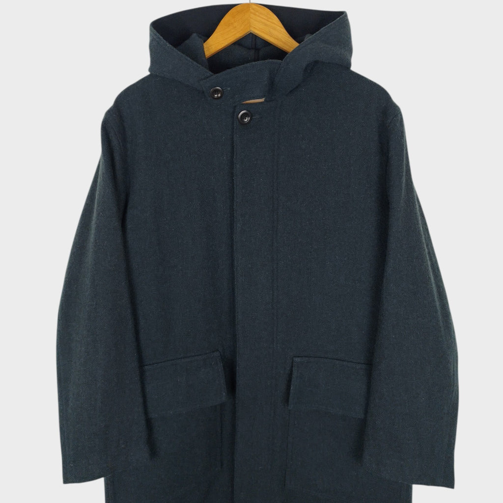 MHL MARGARET HOWELL Men's Muted Dark Green 100% Wool Hooded Coat