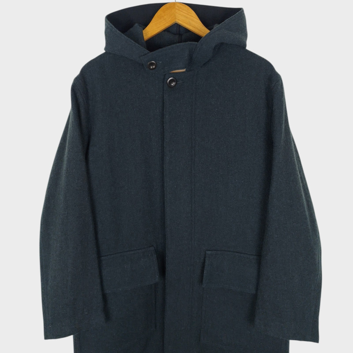 MHL MARGARET HOWELL Men's Muted Dark Green 100% Wool Hooded Coat