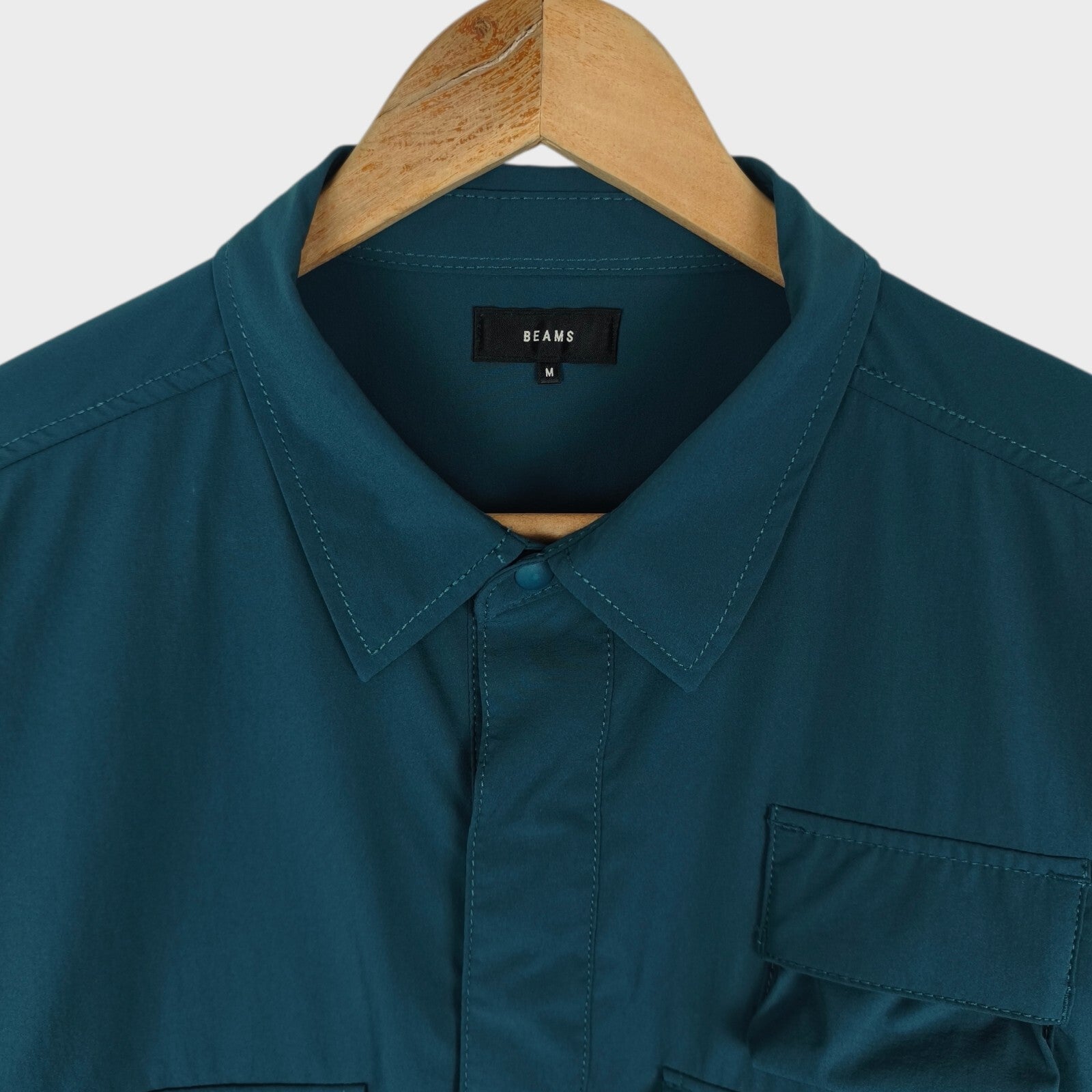 BEAMS Men's Teal Oversized Fit Utility Pullover Action Overshirt