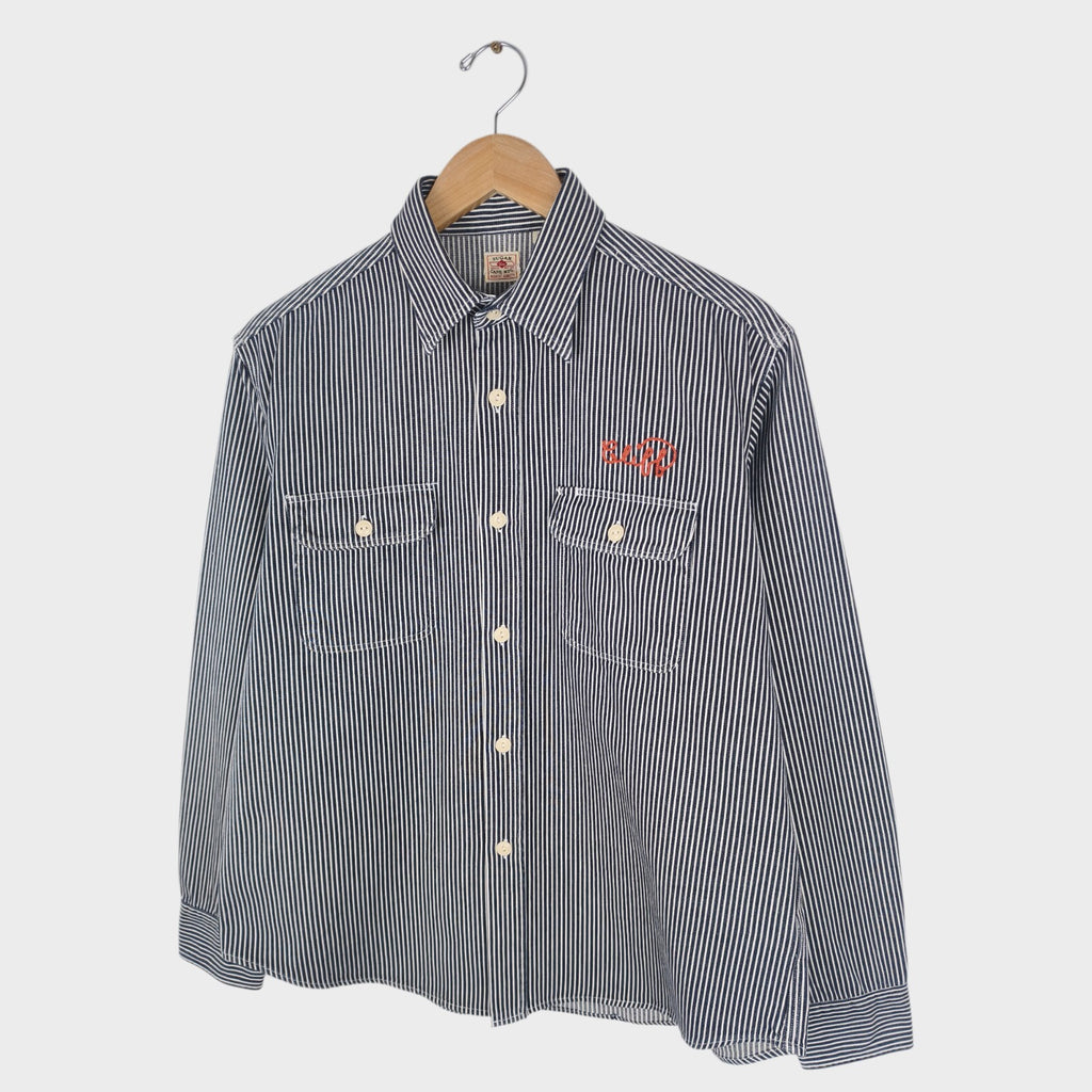 SUGAR CANE Men's Made in Japan Hickory Stripe Chain Stitch Embroidered Shirt