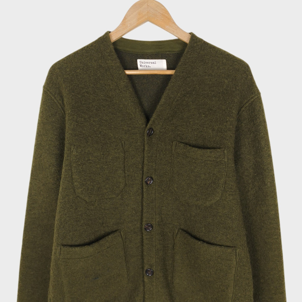 UNIVERSAL WORKS Men's Olive Green Wool Fleece Cardigan