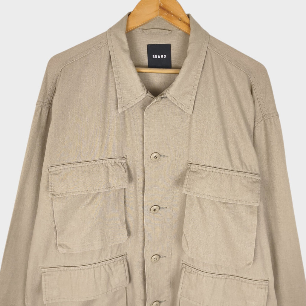 BEAMS Men's Taupe Linen/Cotton Oversized Fit Safari Jungle Jacket