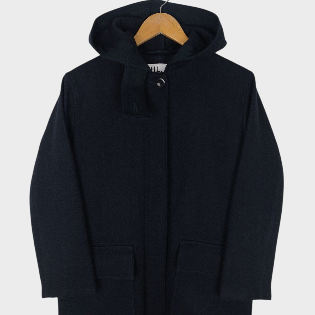 MHL MARGARET HOWELL Women's Navy Blue 100% Wool Hooded Coat