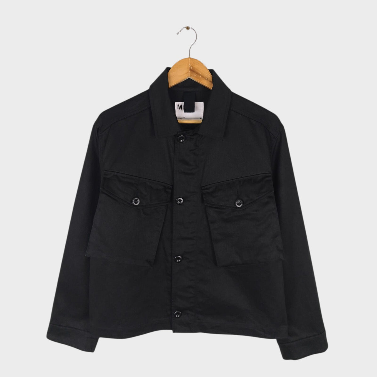 MHL MARGARET HOWELL Men's Black Cotton/Linen Blend Cropped Military Jacket