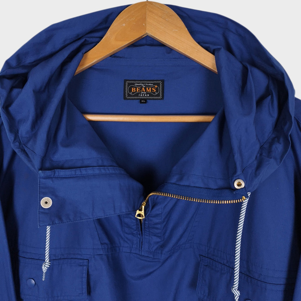 BEAMS PLUS Men's Blue Oversized Smock Anorak Parka Jacket