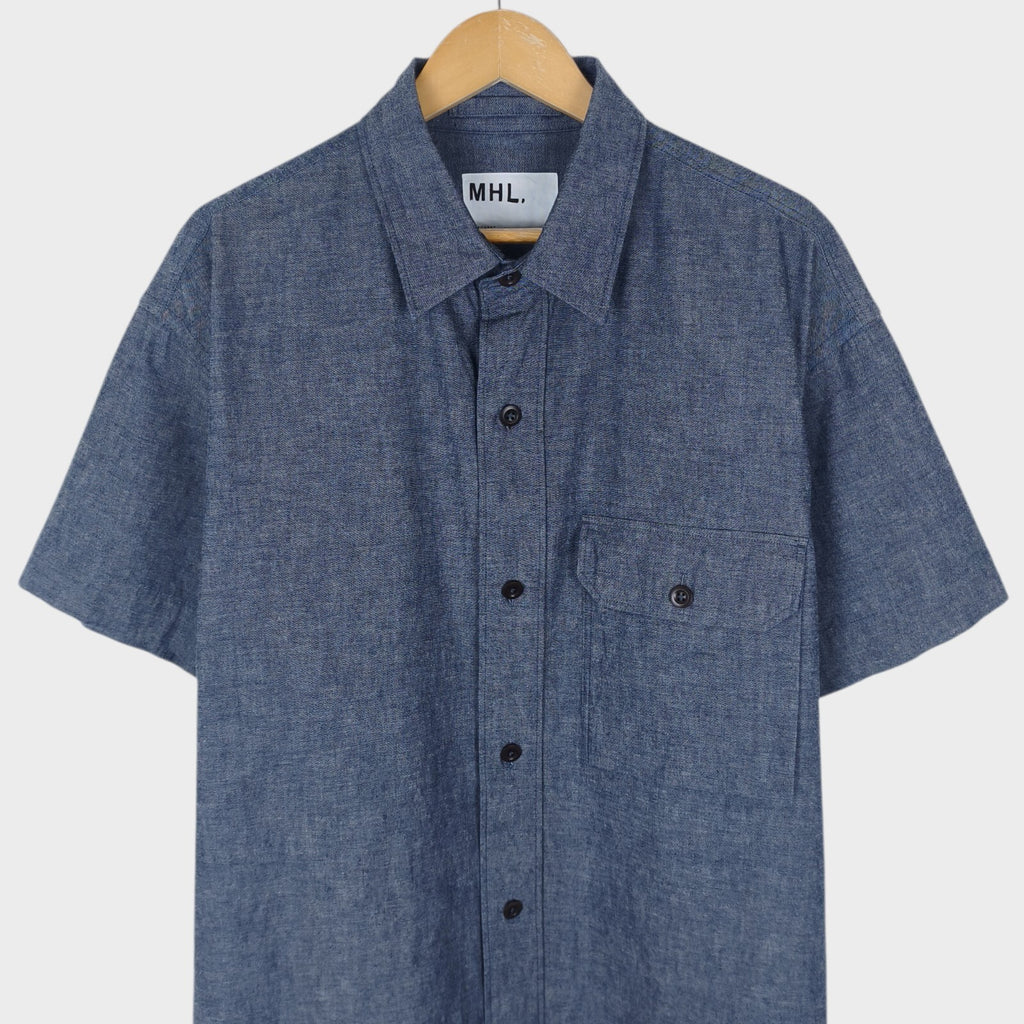 MHL MARGARET HOWELL Men's Blue Relaxed Fit Heavyweight Cotton Chambray Shirt