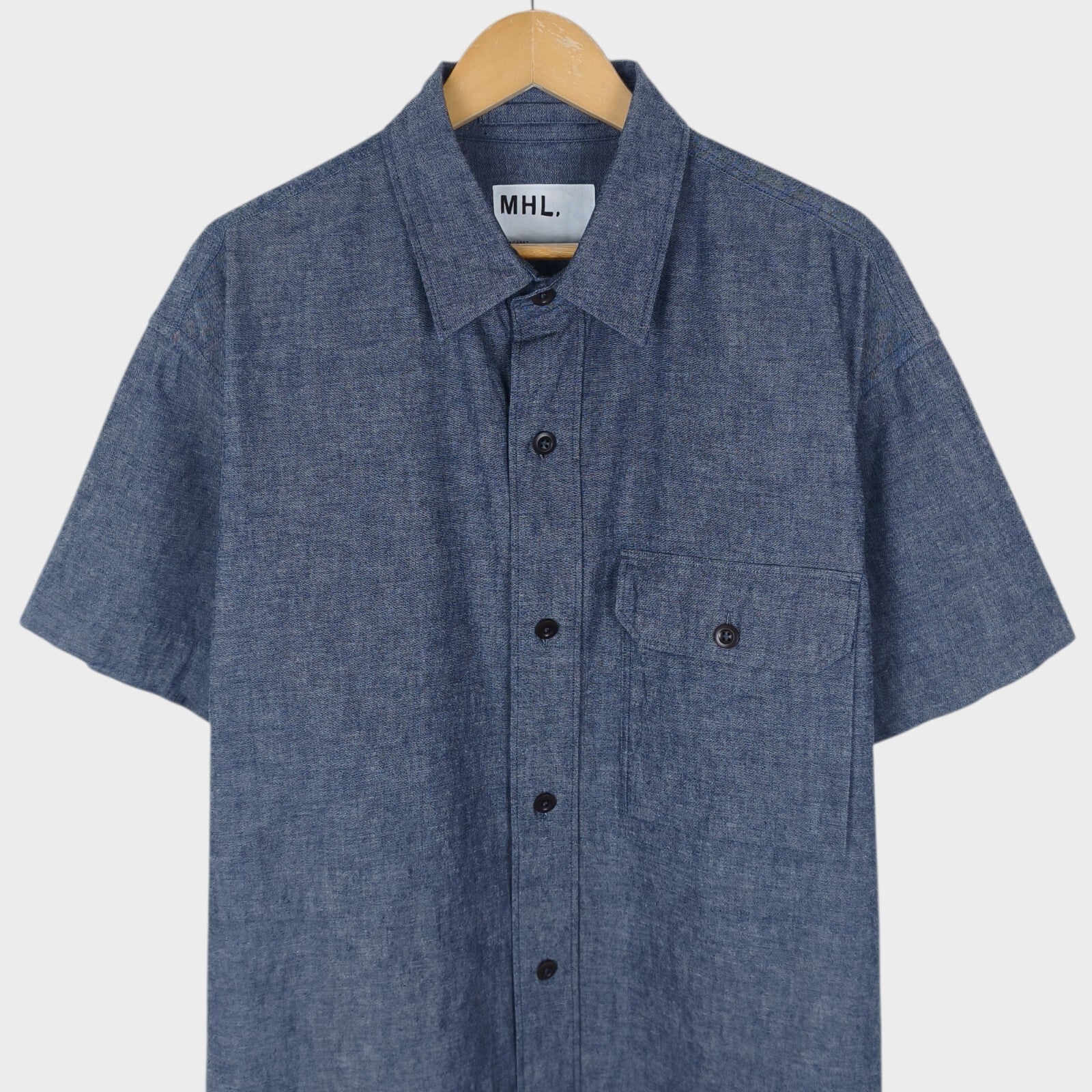 MHL MARGARET HOWELL Men's Blue Relaxed Fit Heavyweight Cotton Chambray Shirt