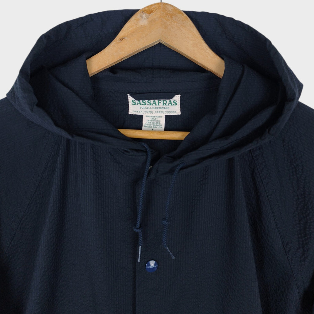SASSAFRAS Men's Made in Japan Navy Blue Seersucker Bud Breaker Jacket