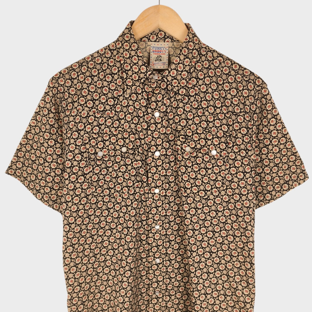SUGAR CANE Men's Made in Japan Floral Print Short Sleeved Western Shirt