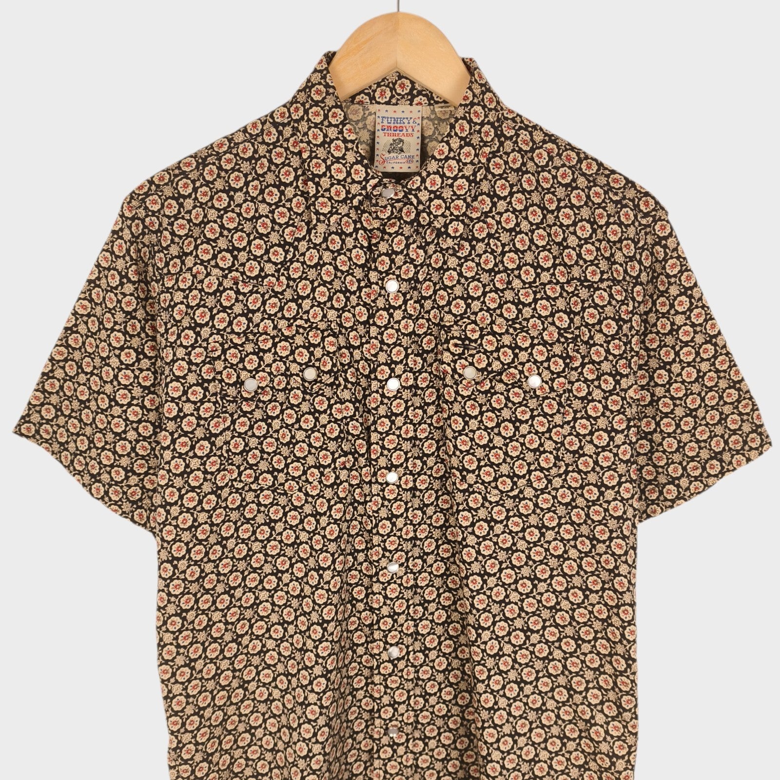 SUGAR CANE Men's Made in Japan Floral Print Short Sleeved Western Shirt