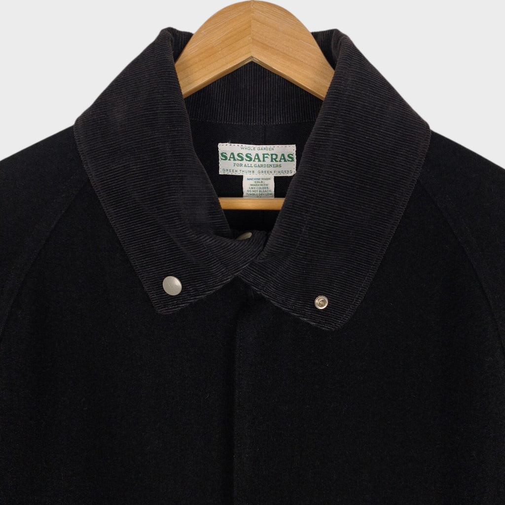 SASSAFRAS Men's Made in Japan Black Wool Blend Fall Leaf Tube Coat Jacket