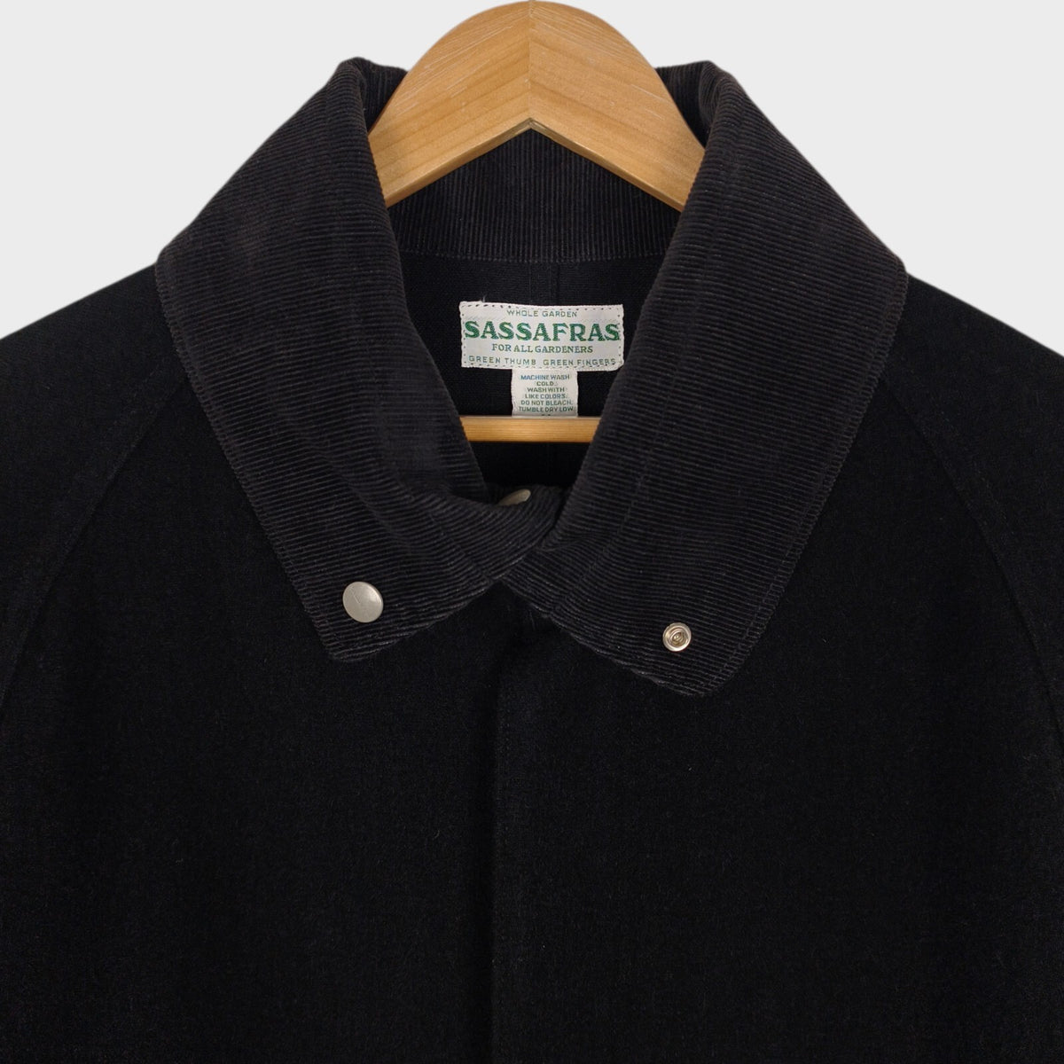 SASSAFRAS Men's Made in Japan Black Wool Blend Fall Leaf Tube Coat Jacket