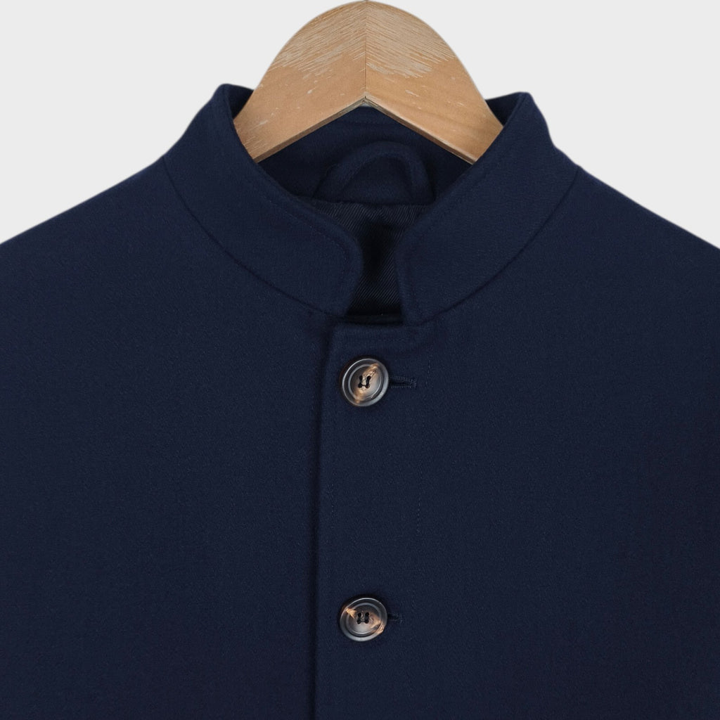 AA DOPPIAA Men's Made in Italy Navy Blue Wool Blend Mandarin Collar Aasti Chore Jacket