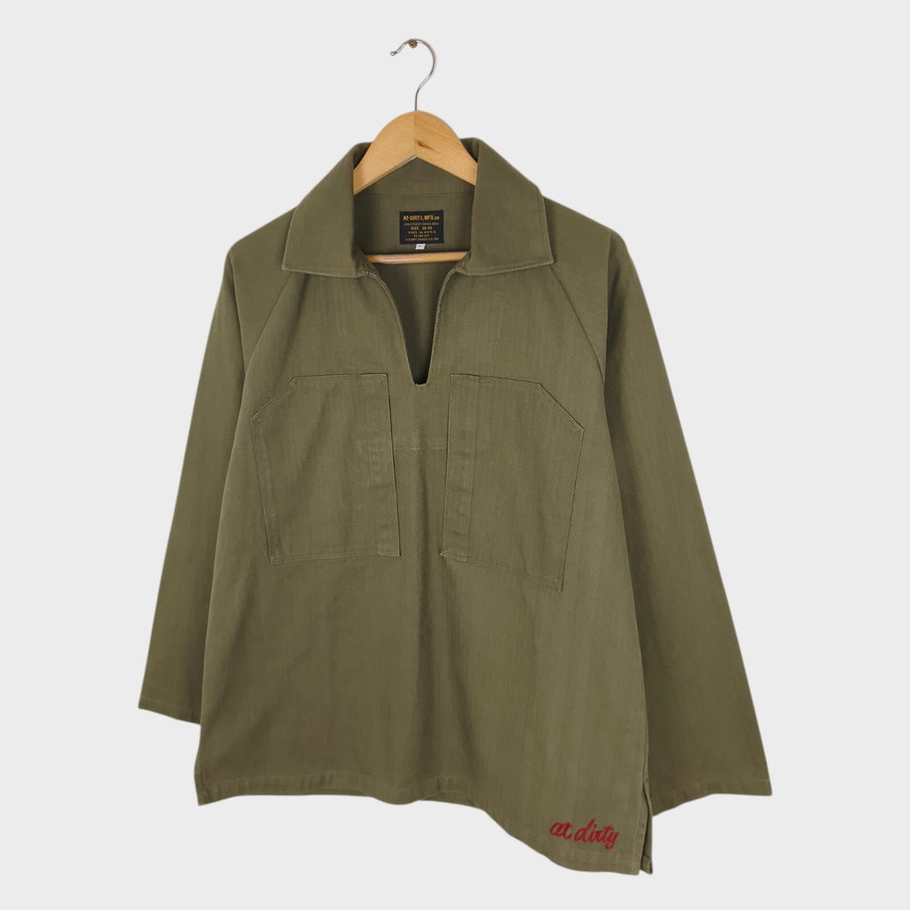 AT-DIRTY Men's Made in Japan Green Military Fatigue Pullover Overshirt