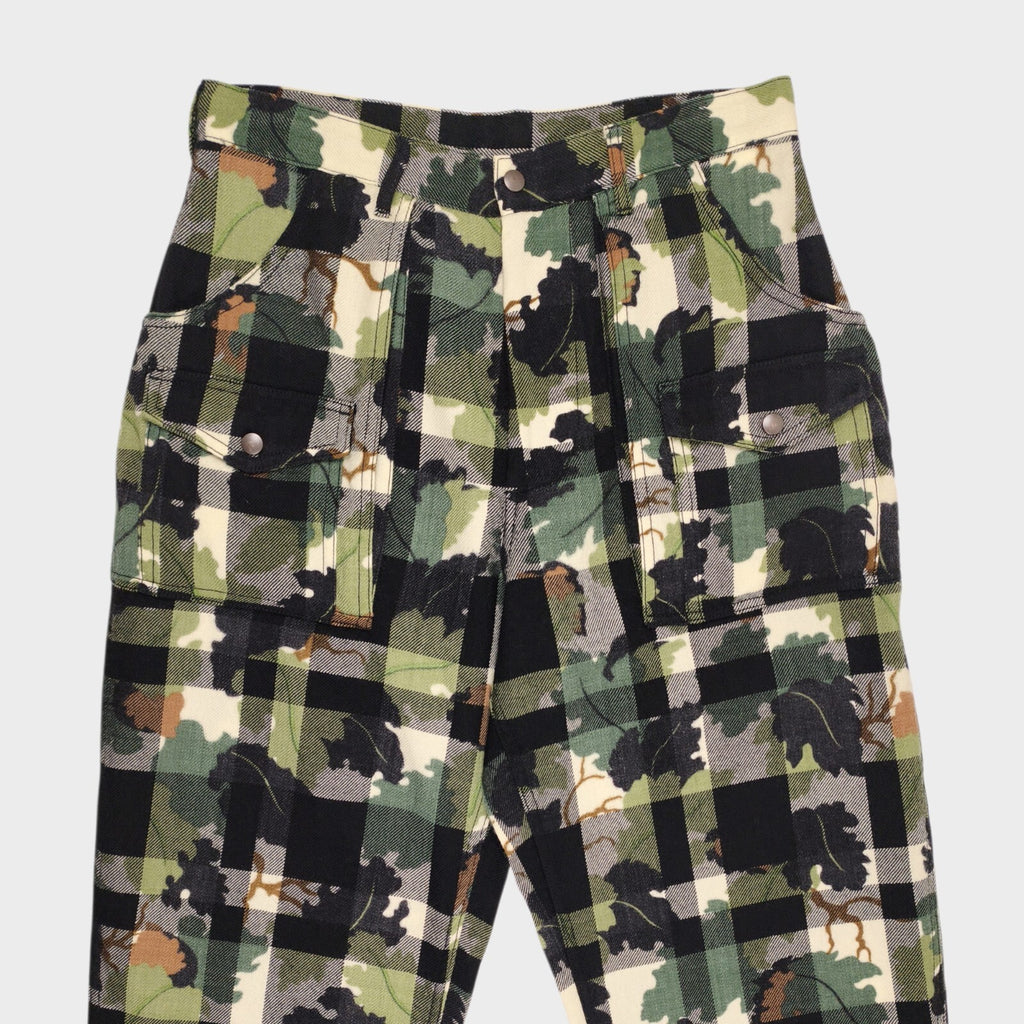 BEAMS PLUS Men's 100% Wool Check Camouflage Bush Cargo Trousers