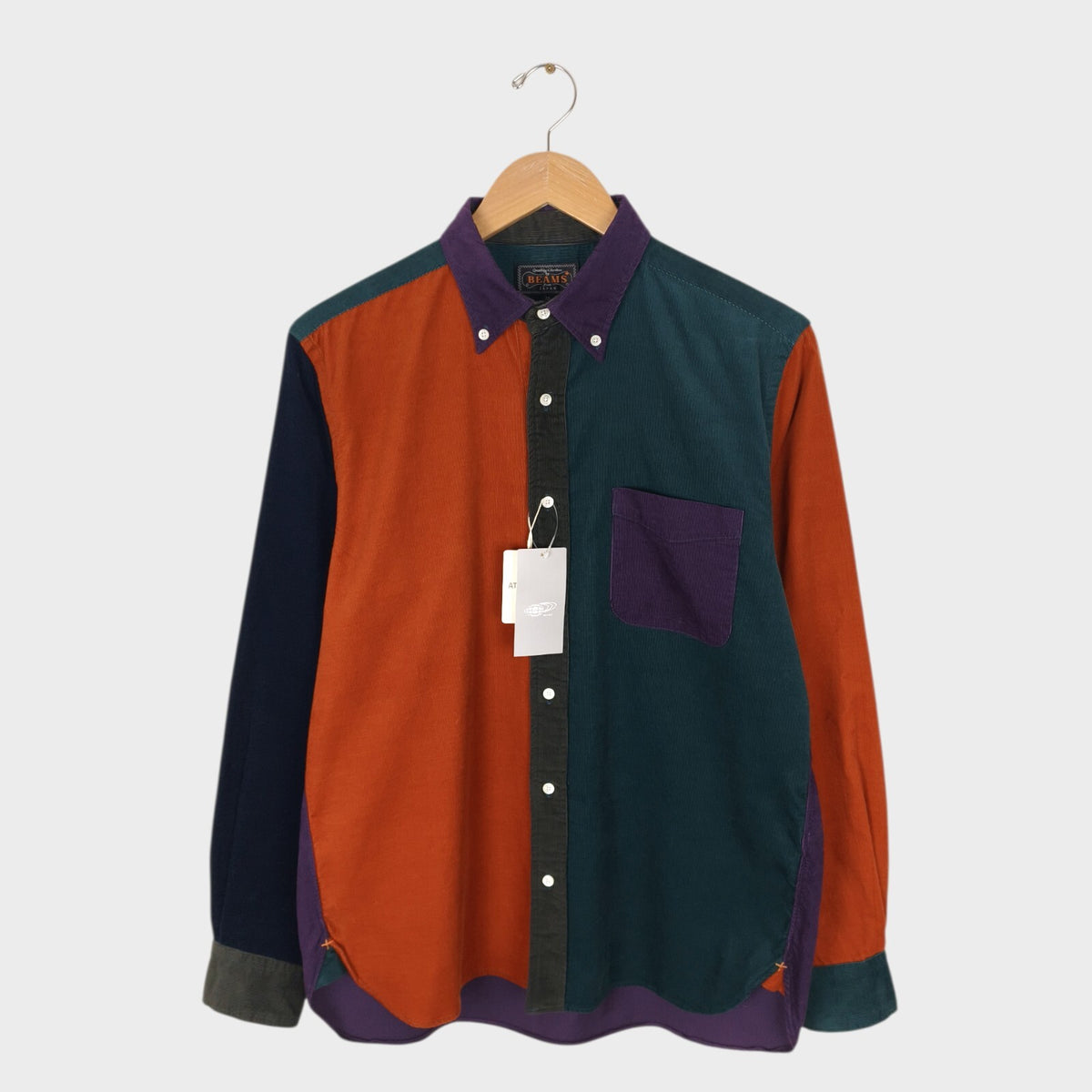 BEAMS PLUS Men's Made in Japan Colourblock Corduroy Shirt