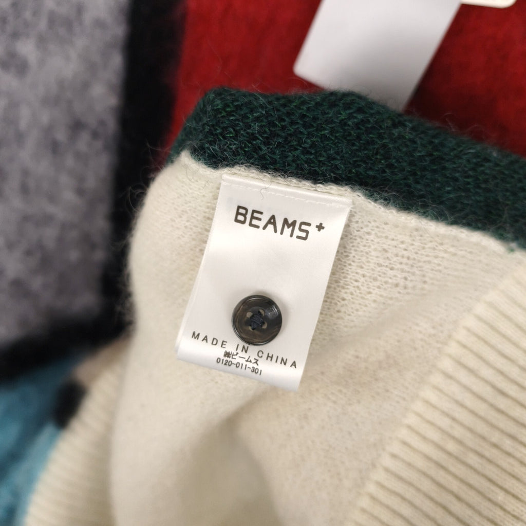 BEAMS PLUS Men's Cream 9 Gauge Shaggy Mohair Blend Polo Shirt Jumper