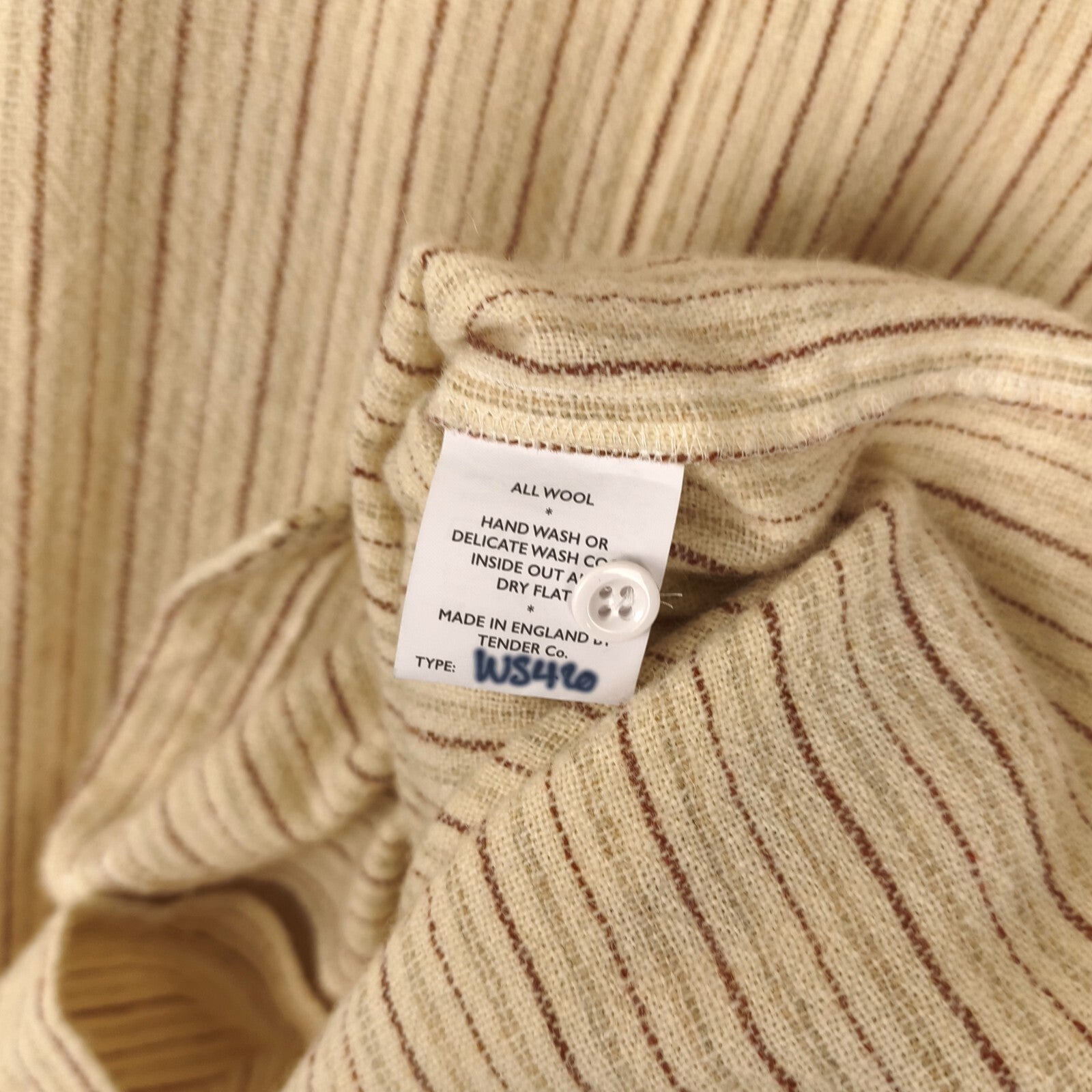 TENDER CO. Men's Made in England Striped Weaver's Stock 100% Wool Shirt