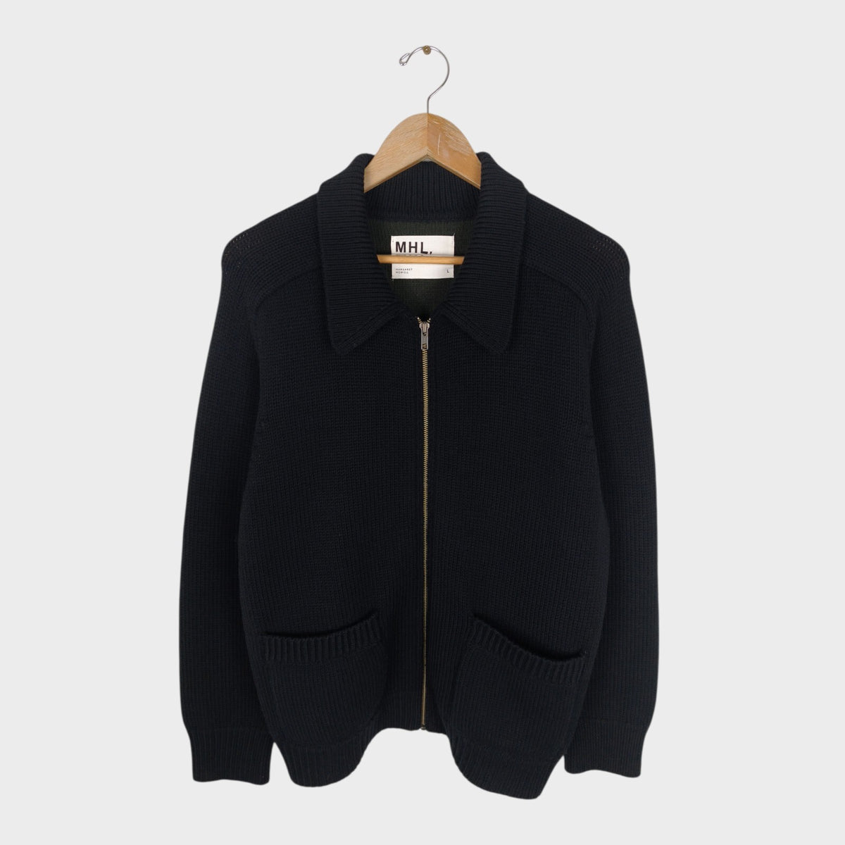 MHL MARGARET HOWELL Men's Black 100% Wool Heavyweight Cardigan Jacket