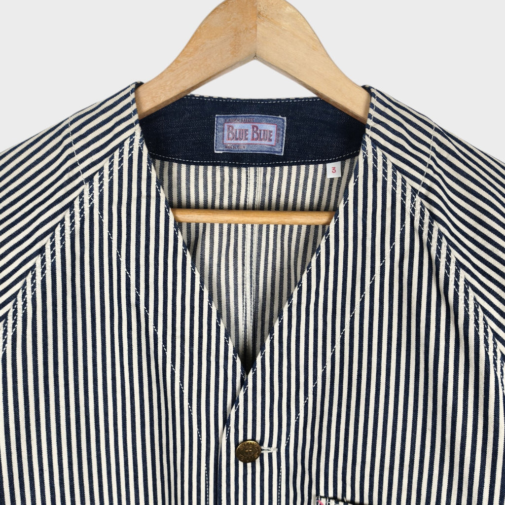BLUE BLUE JAPAN Men's Made in Japan Hickory Stripe V-Neck Chore Jacket