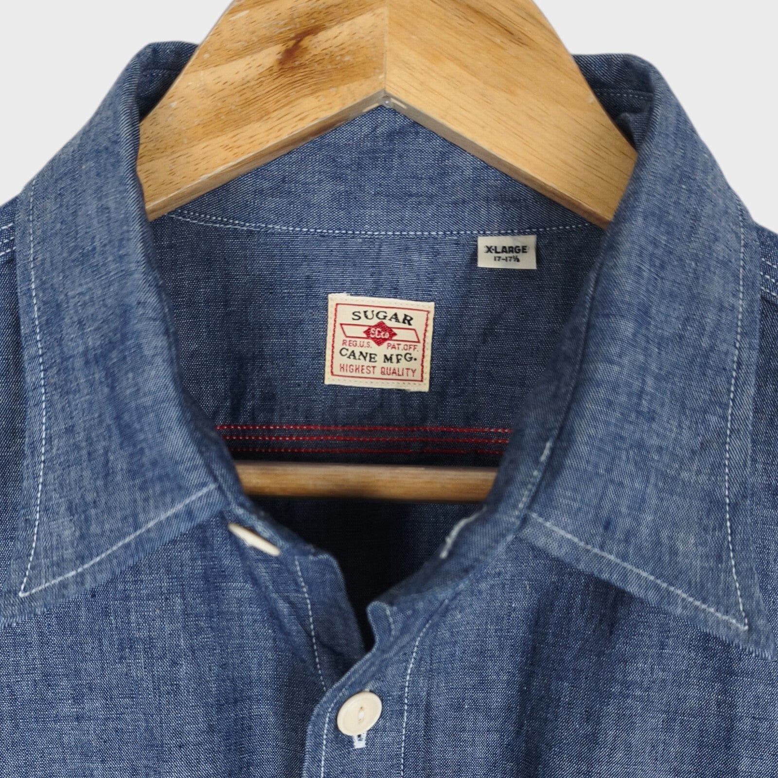 SUGAR CANE Men's Made in Japan Blue Chambray Short Sleeved Shirt