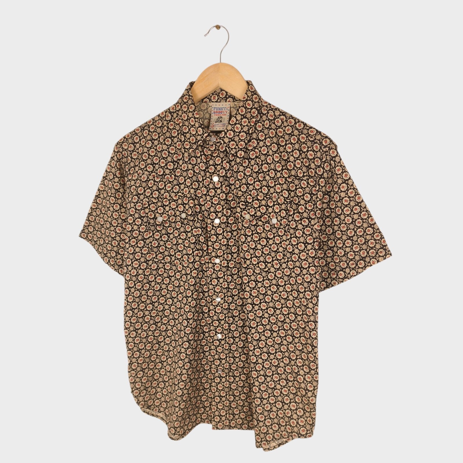 SUGAR CANE Men's Made in Japan Floral Print Short Sleeved Western Shirt